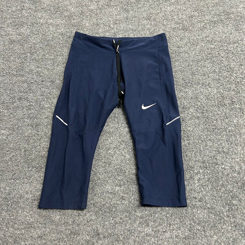 Nike Leggings Womens Size S Navy Blue Dri-Fit Cropped Reflective Athletic Run